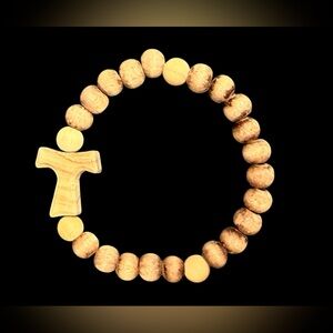 Tau Wooden Beaded Bracelet with Cross Charm